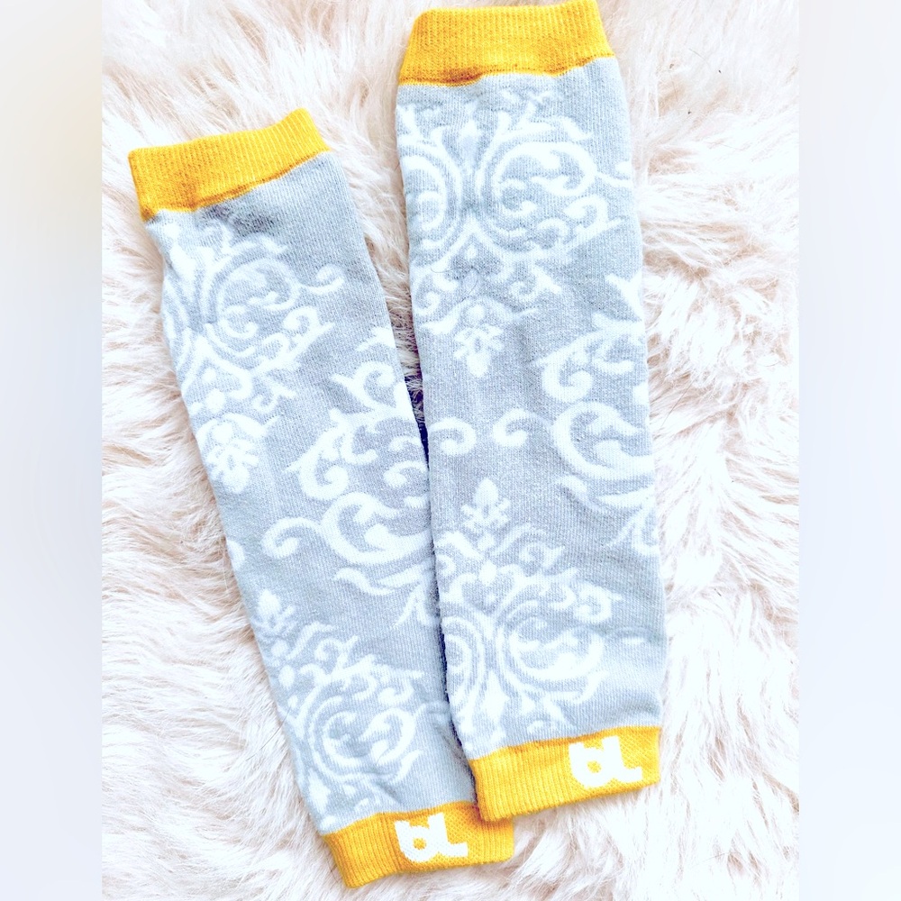 BL Baby Leggings - Gray White and Yellow Paisley Patterned Leg Warmers Babies